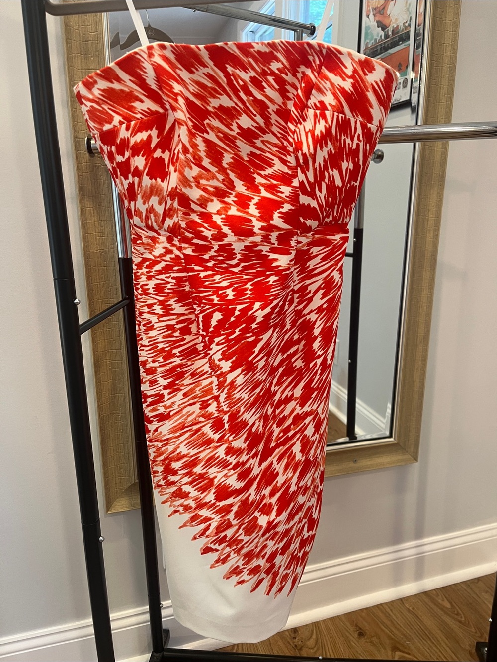 NWT Milly Eva Strapless Red and White Print Sheath Dress